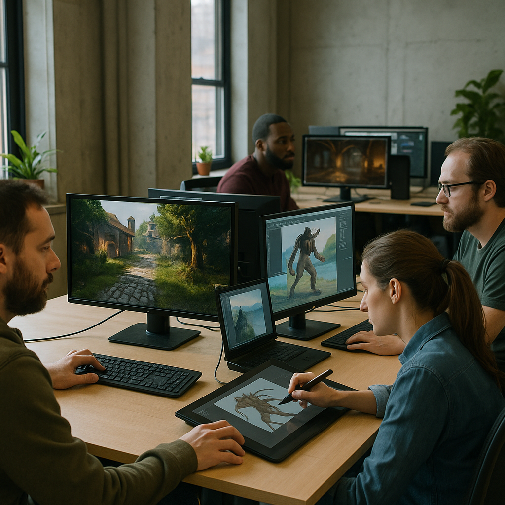 video game developers working on updates